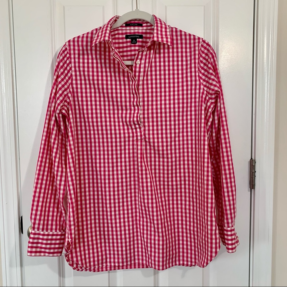 Lands’ End No Iron Gingham Pullover Tunic Size 8